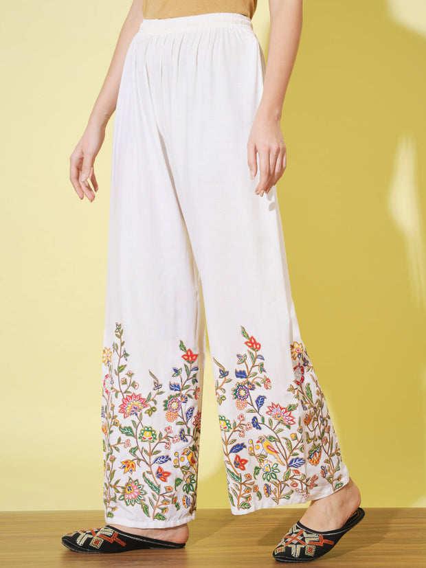 Floral Bird Print Rayon Women Palazzo Pant-3063-3063