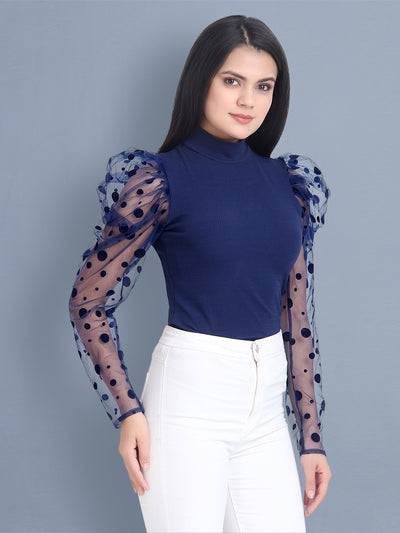 Navy Carrera Polka Dot Net Top-2448