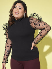 Polka Dot Plus Size Women Net Top-2604PLUS-2605PLUS