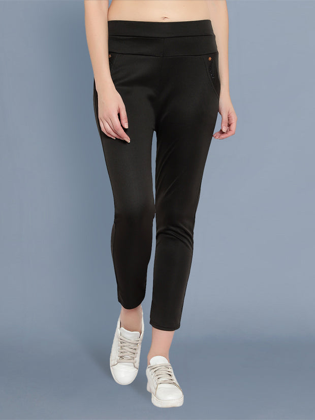 Buy FRATINI Black Regular Fit Regular Length Polyester Womens Trousers   Shoppers Stop