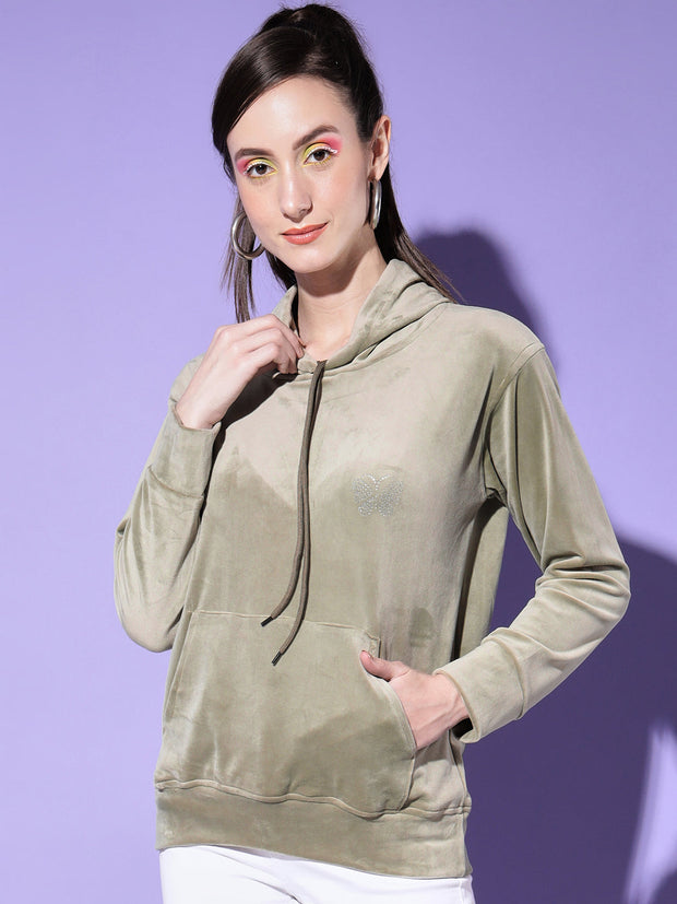 Velvet Solid Women Sweatshirt Hoodie-2998-2998
