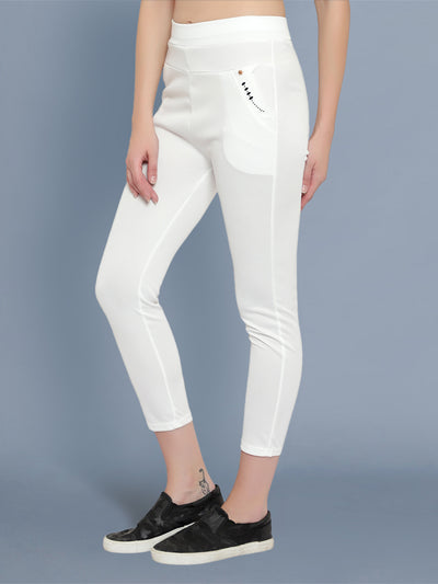 Cotton Lycra White Skinny Womens Trouser Pant-2578