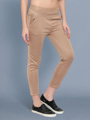 Cotton Lycra Beige Polka Dot Womens Trouser Pant-2566