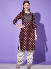 Rayon Ethnic Printed Women Jaipuri Kurta Pyjama Set-3187