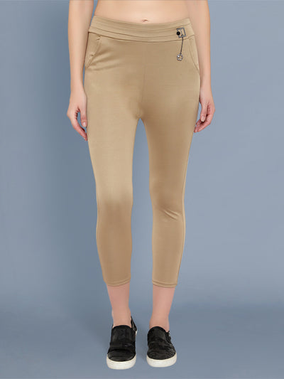 Cotton Lycra Beige Skinny Womens Trouser Pant-2573