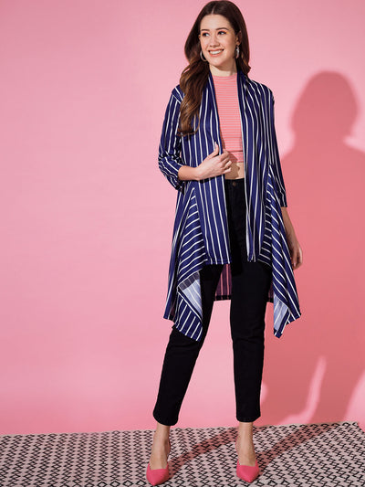 Striped Lycra Women Longline Shrug-3250