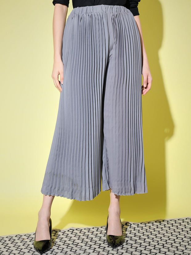 Crepe Solid Pleated Palazzo Pant-3010-3012