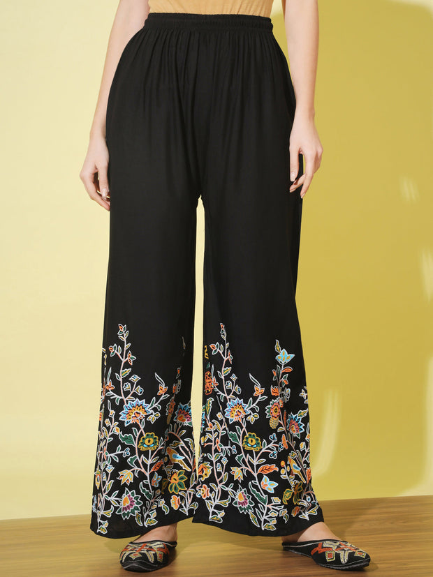 Floral Bird Print Rayon Women Palazzo Pant-3063-3063