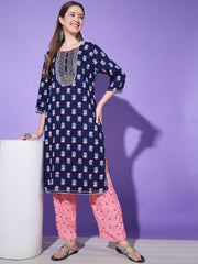 Rayon Ethnic Printed Women Jaipuri Kurta Pyjama Set-3186